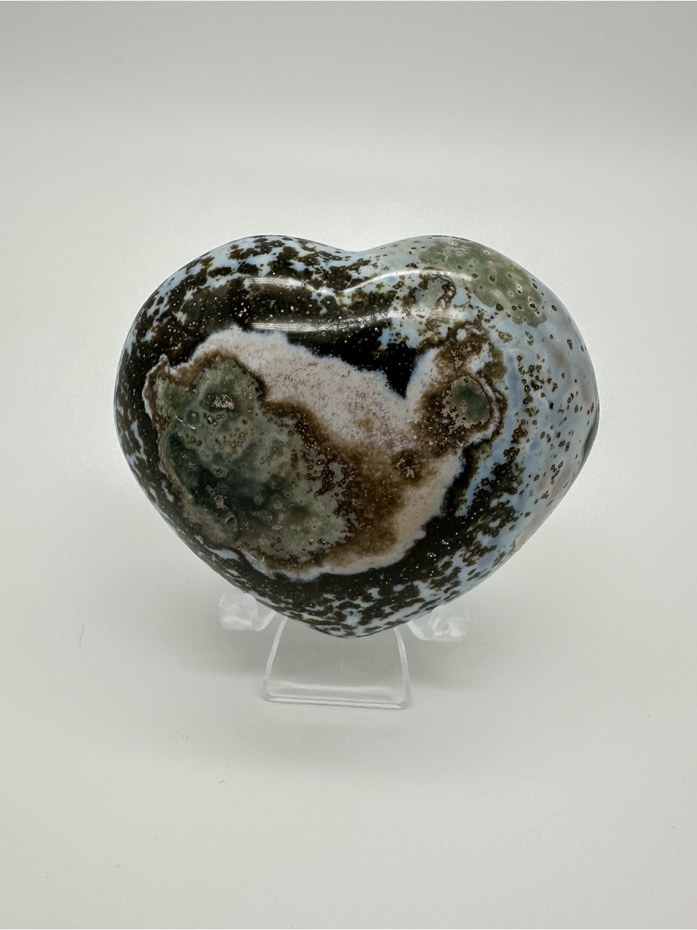 Handcrafted Ocean Jasper Heart Decorative Stone - Green and White
